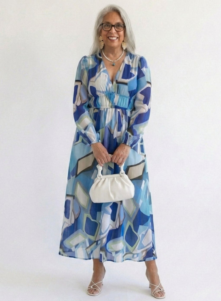 Women's Long Sleeve Floral Maxi Spring Dress Tiered Chiffon