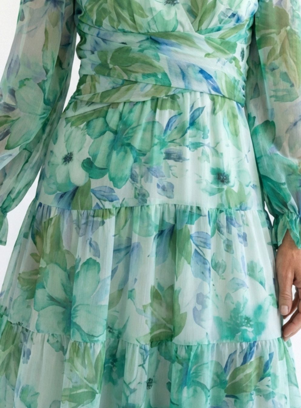 Women's Long Sleeve Floral Maxi Spring Dress Tiered Chiffon