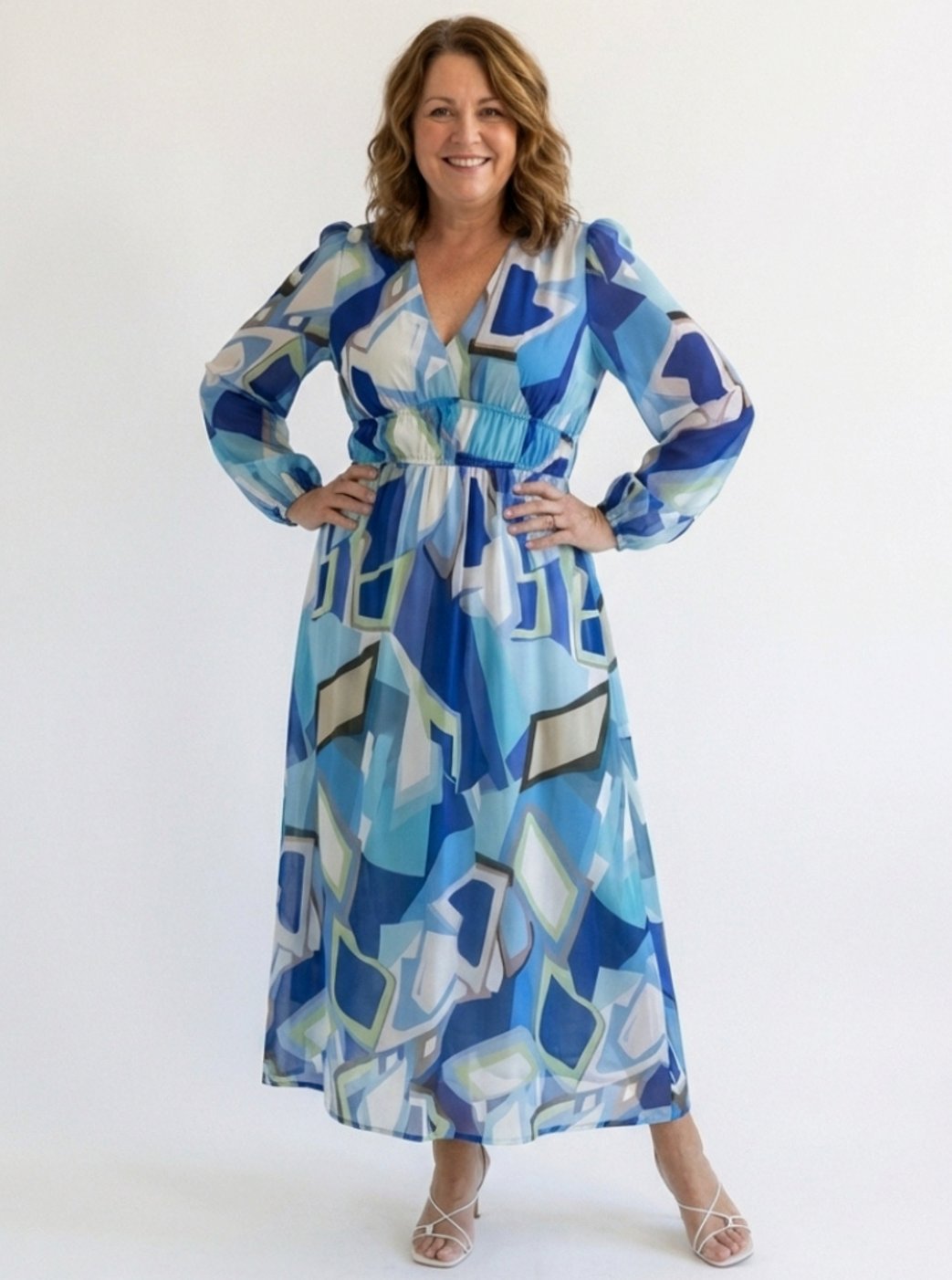 Women's Long Sleeve Floral Maxi Spring Dress Tiered Chiffon