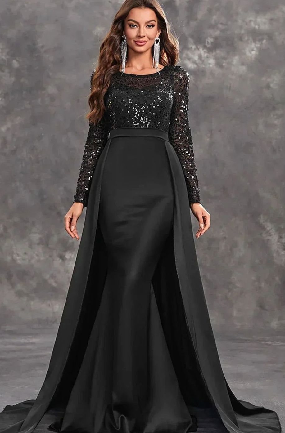 Women's Long-Sleeve Sequin Dress Mermaid Formal Maxi Gown