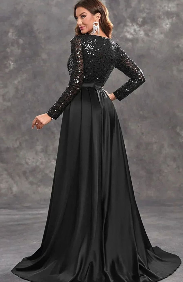 Women's Long-Sleeve Sequin Dress Mermaid Formal Maxi Gown