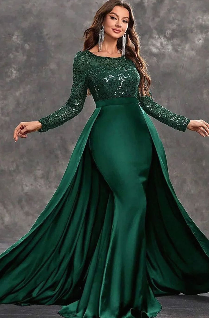 Women's Long-Sleeve Sequin Dress Mermaid Formal Maxi Gown