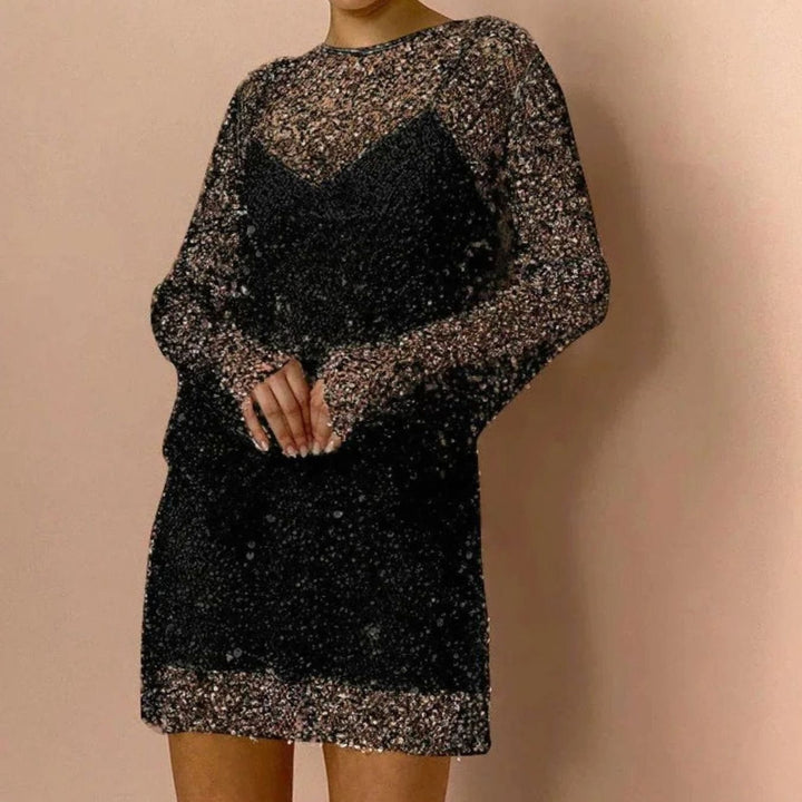 Women's Long-Sleeve Sequin Mini Dress Sparkly Evening Bodycon
