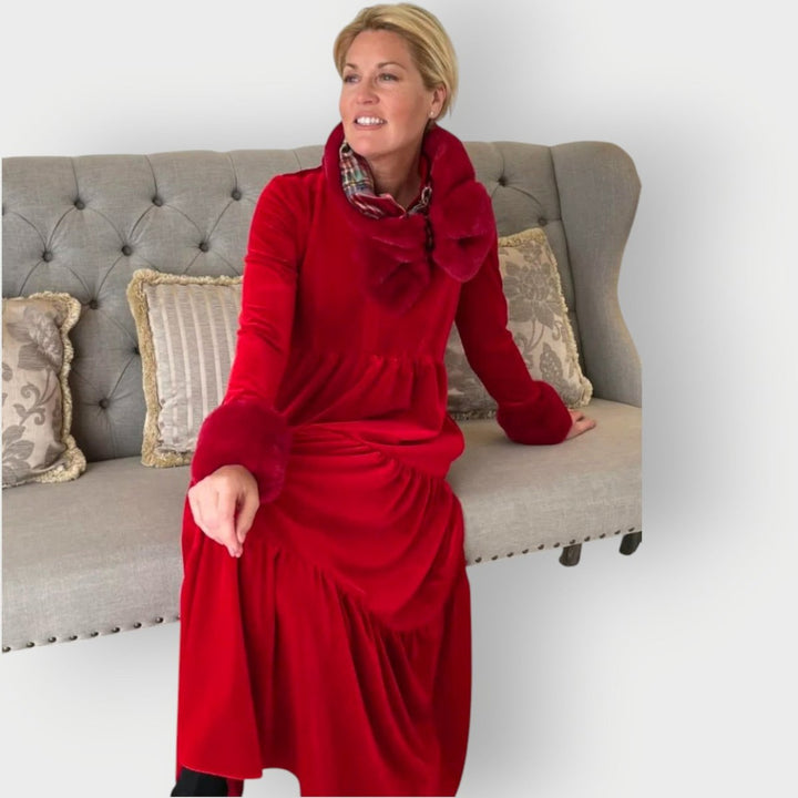 Women's Long-Sleeve Tiered Velvet Formal Dress