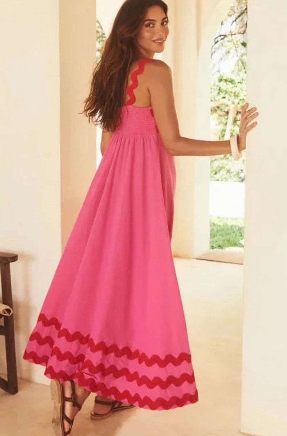 Women's Long Sleeveless Maxi Sundress Scalloped Wavy Hem