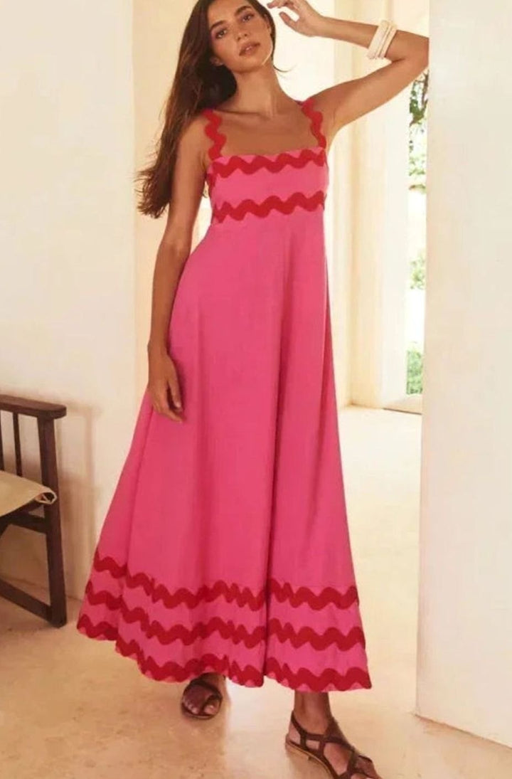 Women's Long Sleeveless Maxi Sundress Scalloped Wavy Hem