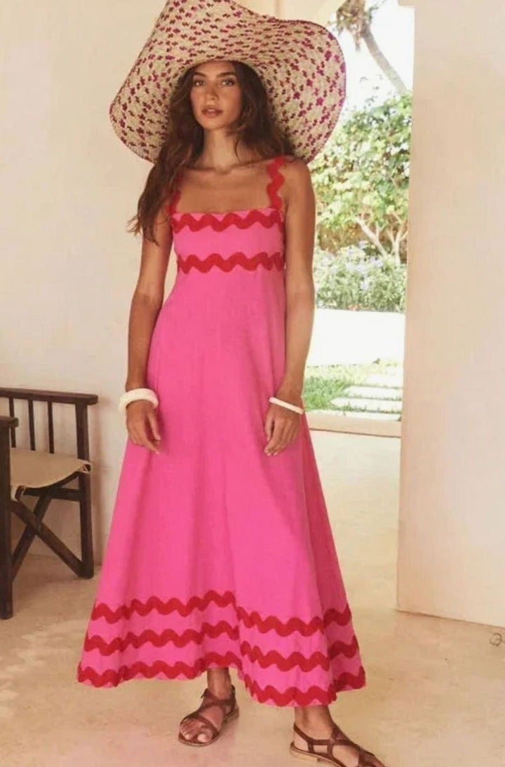 Women's Long Sleeveless Maxi Sundress Scalloped Wavy Hem