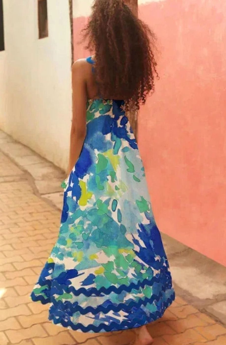 Women's Long Sleeveless Maxi Sundress Scalloped Wavy Hem