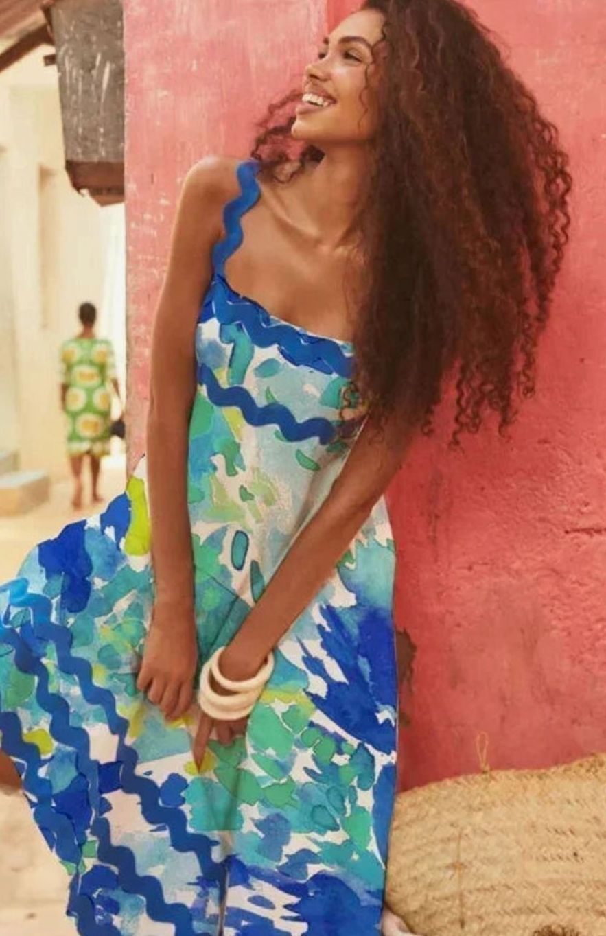 Women's Long Sleeveless Maxi Sundress Scalloped Wavy Hem
