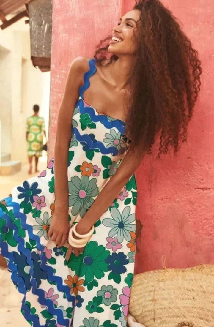 Women's Long Sleeveless Maxi Sundress Scalloped Wavy Hem