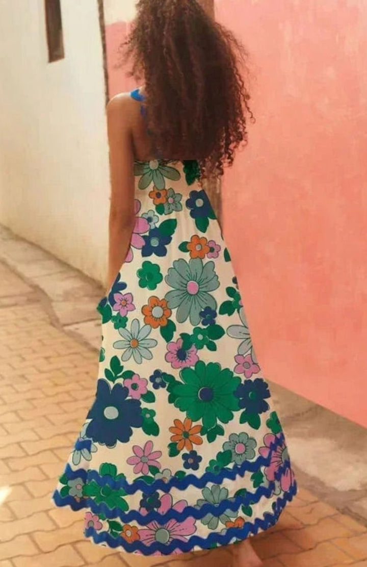Women's Long Sleeveless Maxi Sundress Scalloped Wavy Hem