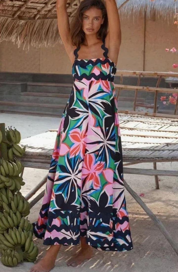 Women's Long Sleeveless Maxi Sundress Scalloped Wavy Hem