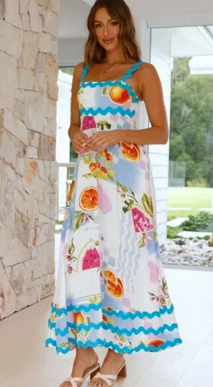 Women's Long Sleeveless Maxi Sundress Scalloped Wavy Hem