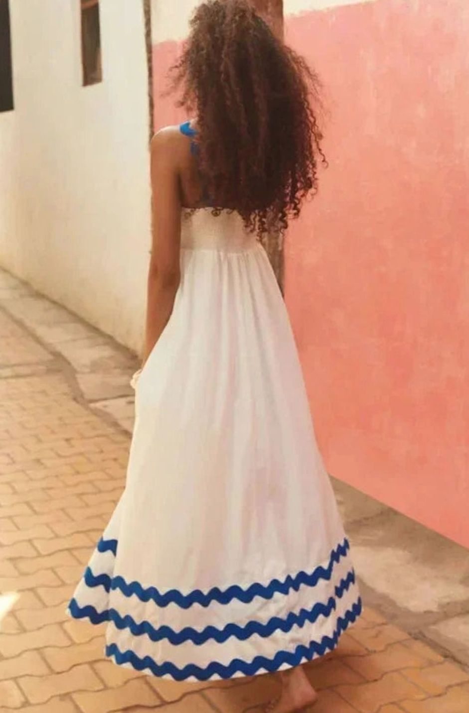 Women's Long Sleeveless Maxi Sundress Scalloped Wavy Hem
