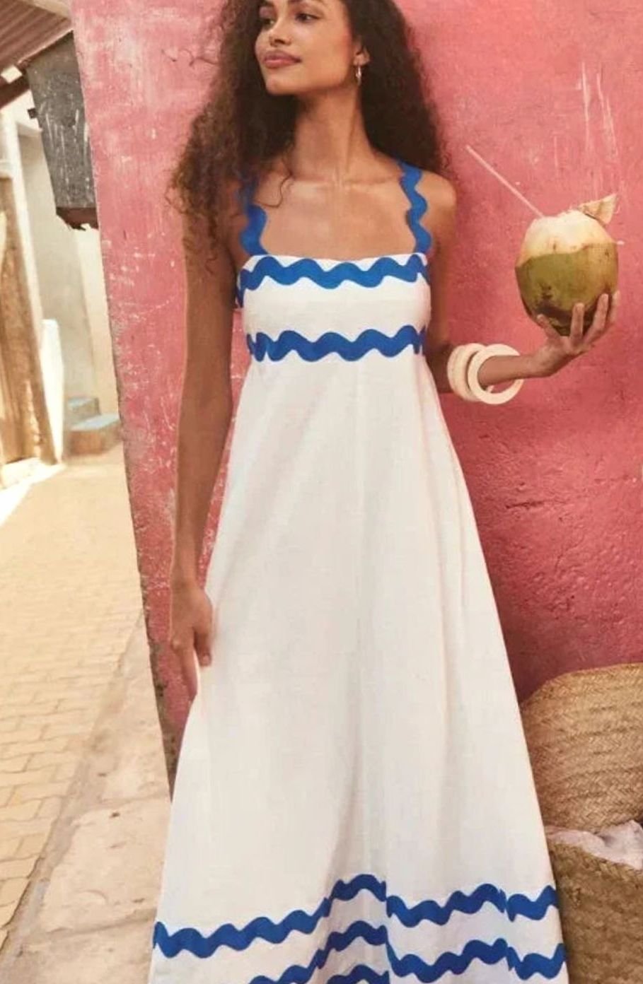 Women's Long Sleeveless Maxi Sundress Scalloped Wavy Hem