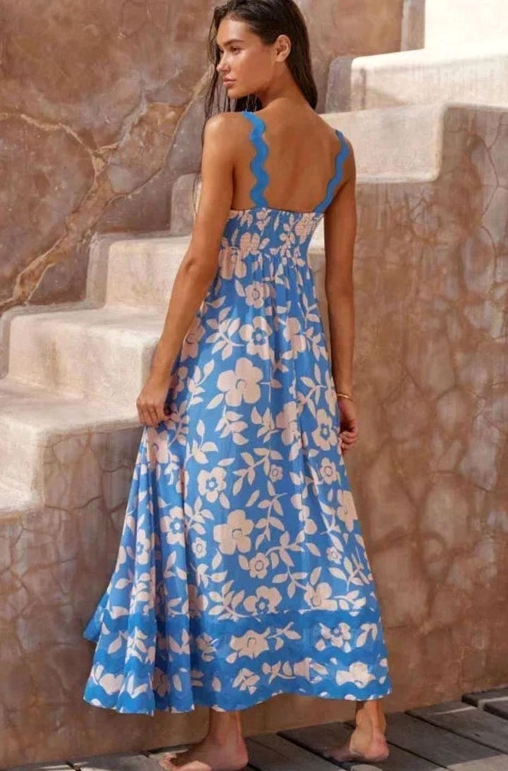 Women's Long Sleeveless Maxi Sundress Scalloped Wavy Hem