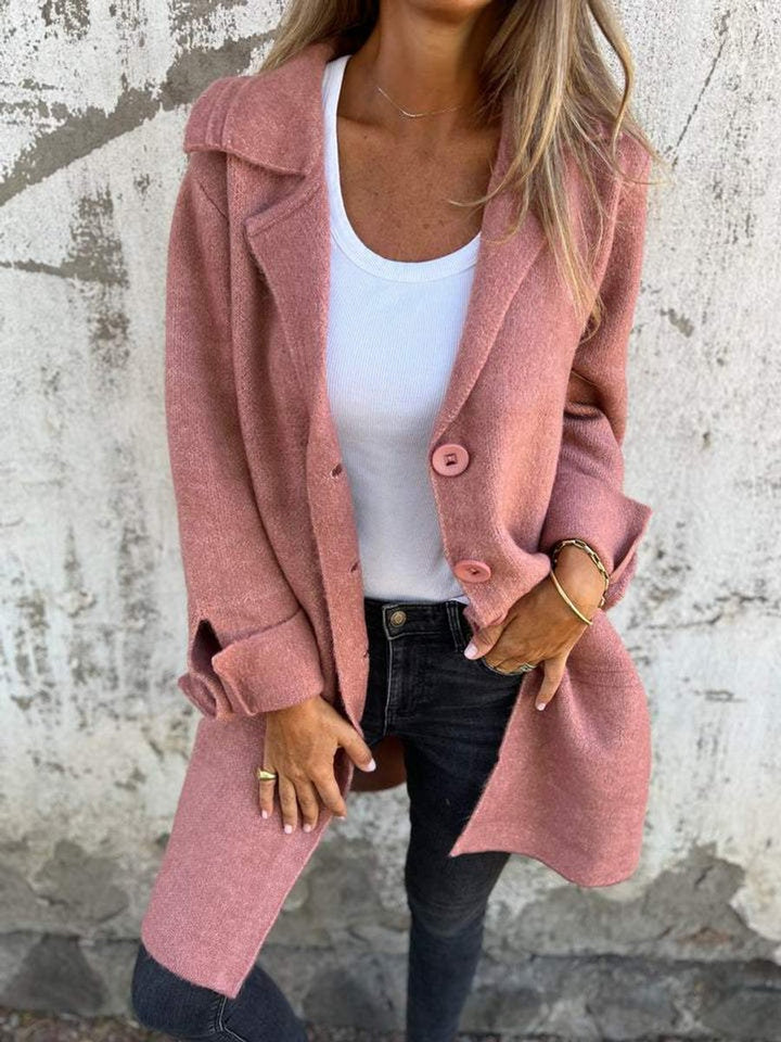 Women's Longline Button-Front Lapel Coat Relaxed Fit