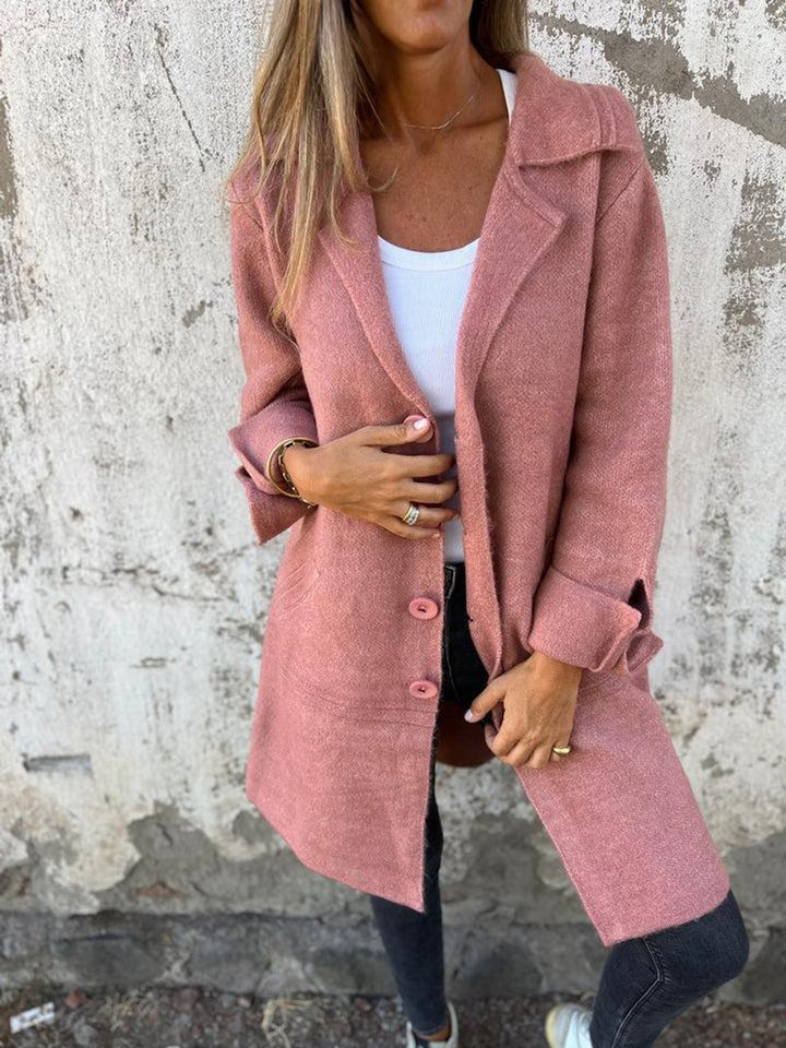 Women's Longline Button-Front Lapel Coat Relaxed Fit