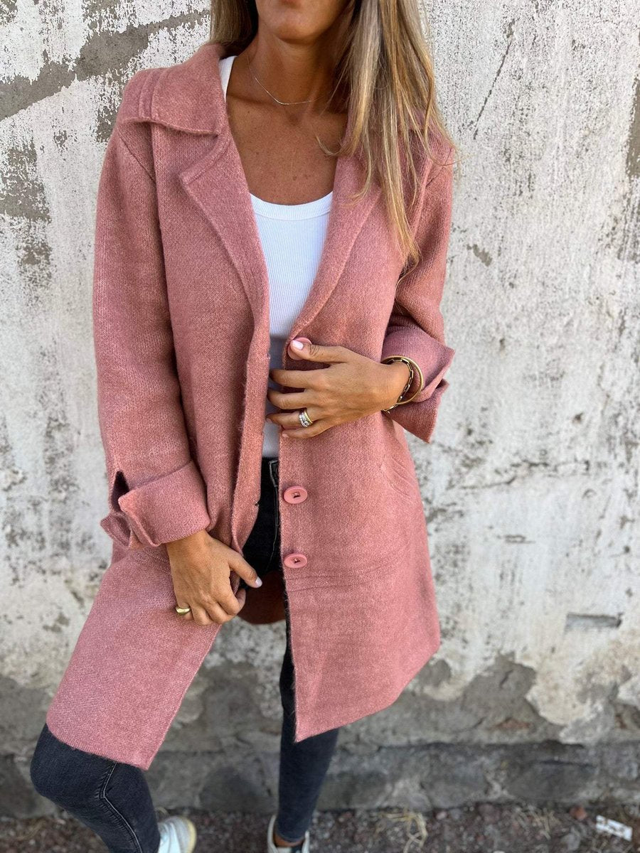 Women's Longline Button-Front Lapel Coat Relaxed Fit - Pink