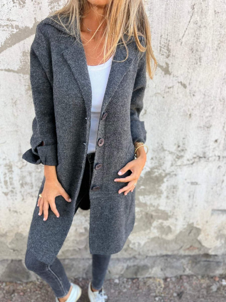 Women's Longline Button-Front Lapel Coat Relaxed Fit - Grey
