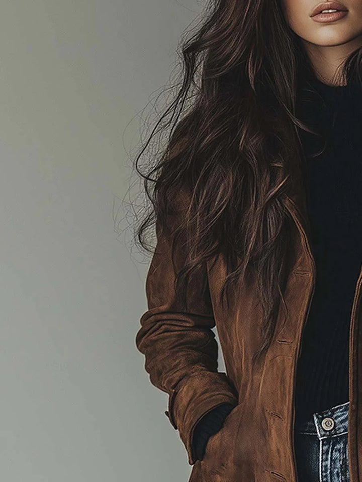 Women's Longline Double-Breasted Tailored Suede Trench Coat