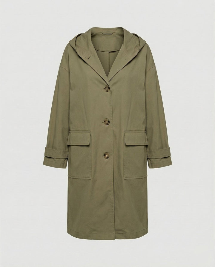 Women's Longline Hooded Waterproof Windproof Trench Coat - Green