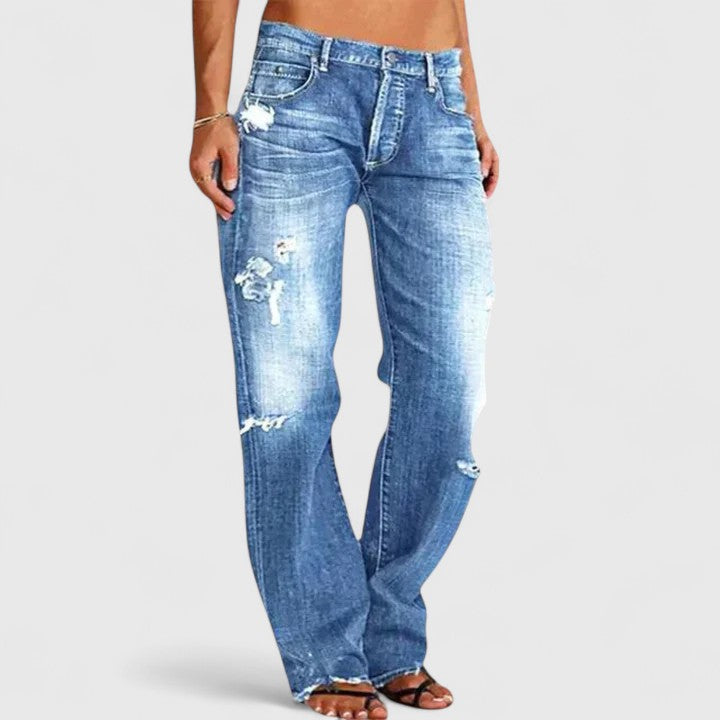 Peyton | Women's Distressed Low Rise Straight Leg Jean Luvy Boutique