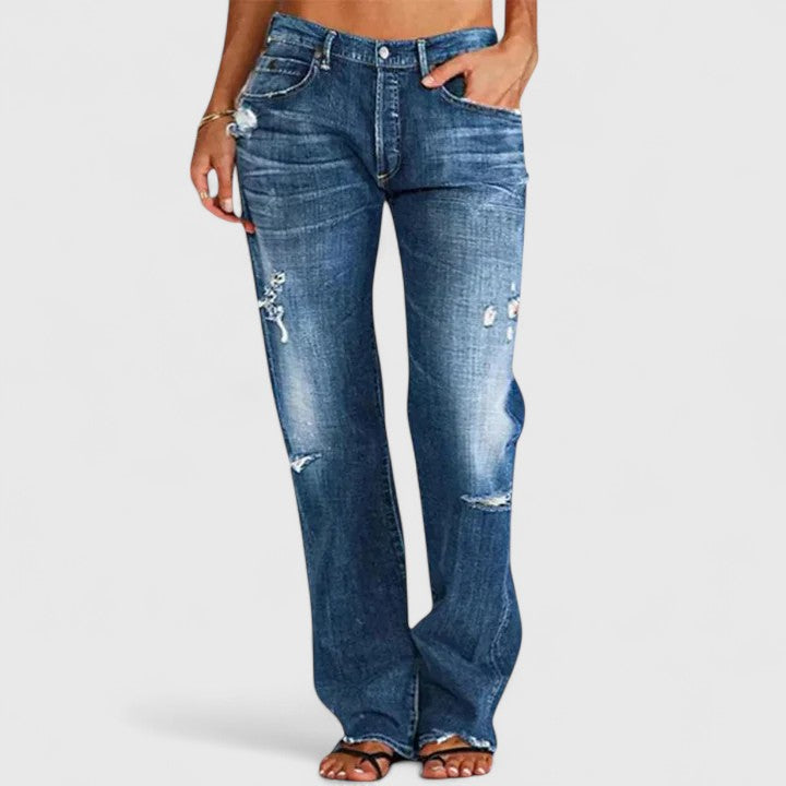 Peyton | Women's Distressed Low Rise Straight Leg Jean Luvy Boutique