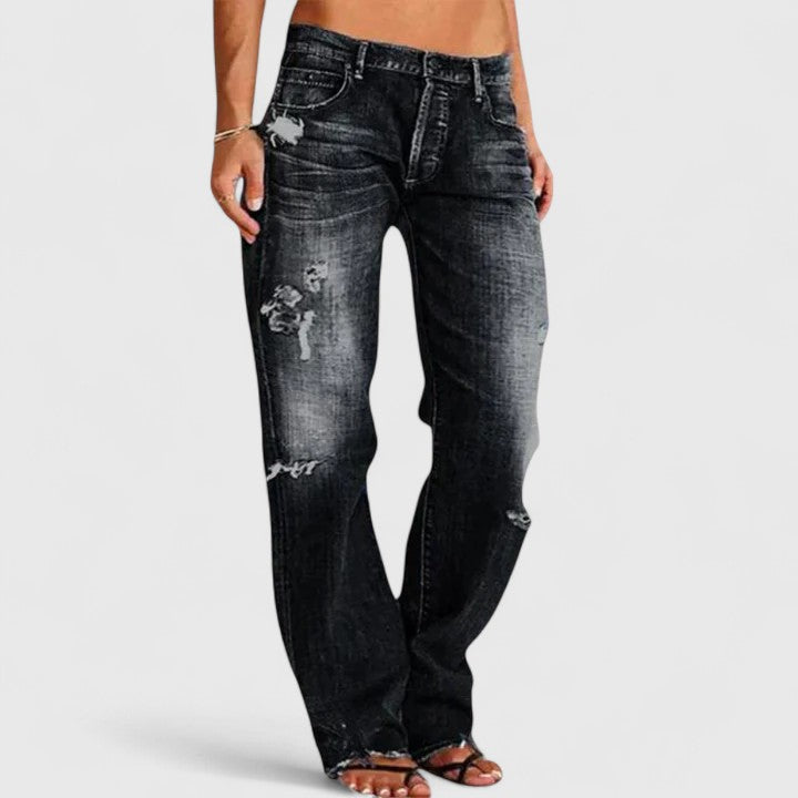 Peyton | Women's Distressed Low Rise Straight Leg Jean Luvy Boutique