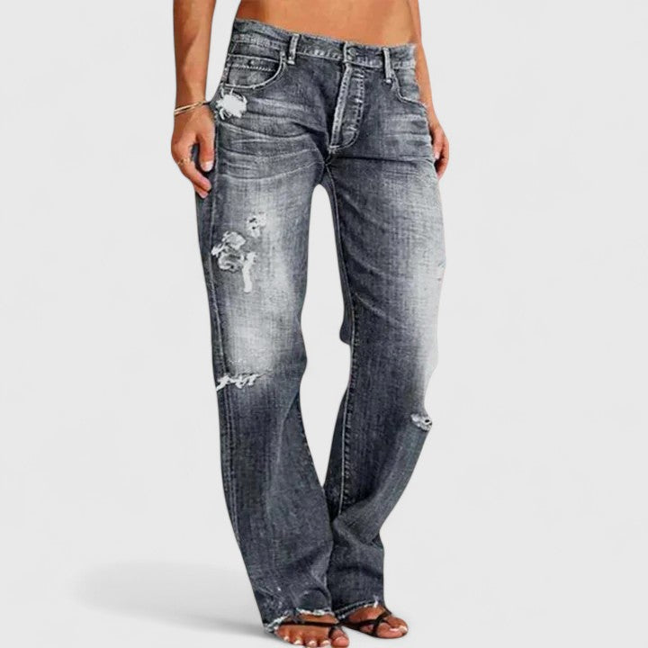Peyton | Women's Distressed Low Rise Straight Leg Jean Luvy Boutique