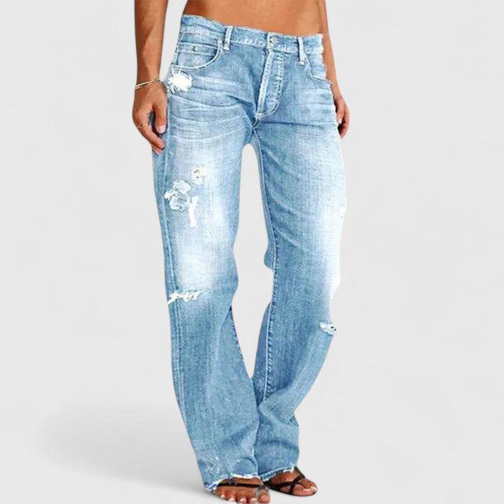Peyton | Women's Distressed Low Rise Straight Leg Jean Luvy Boutique