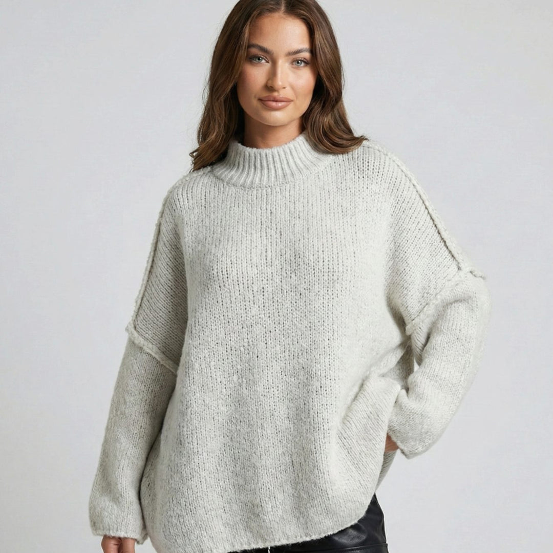 Women's Loose Knit Sweater Oversized Mock-Neck Pullover