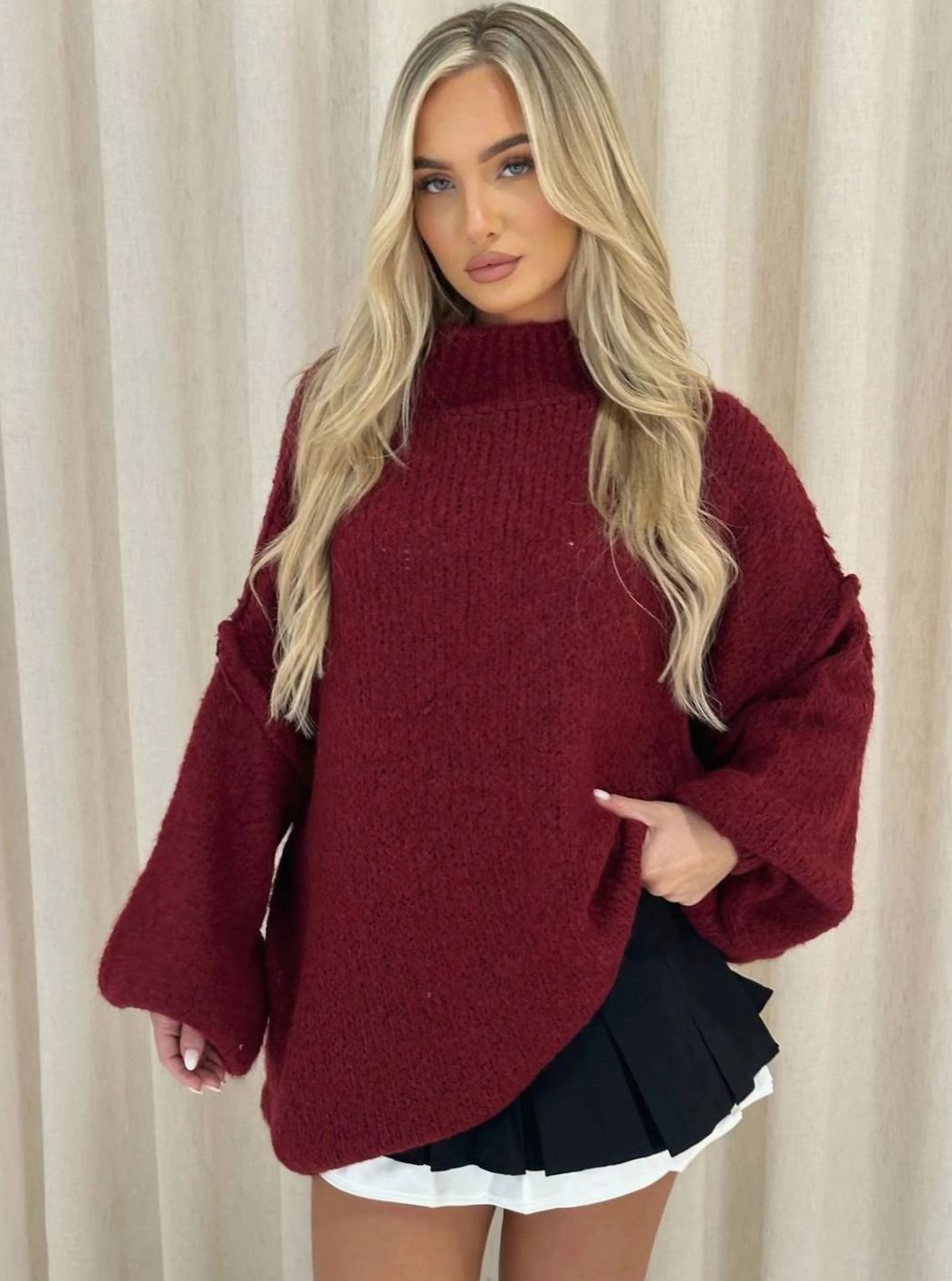 Women's Loose Knit Sweater Oversized Mock-Neck Pullover