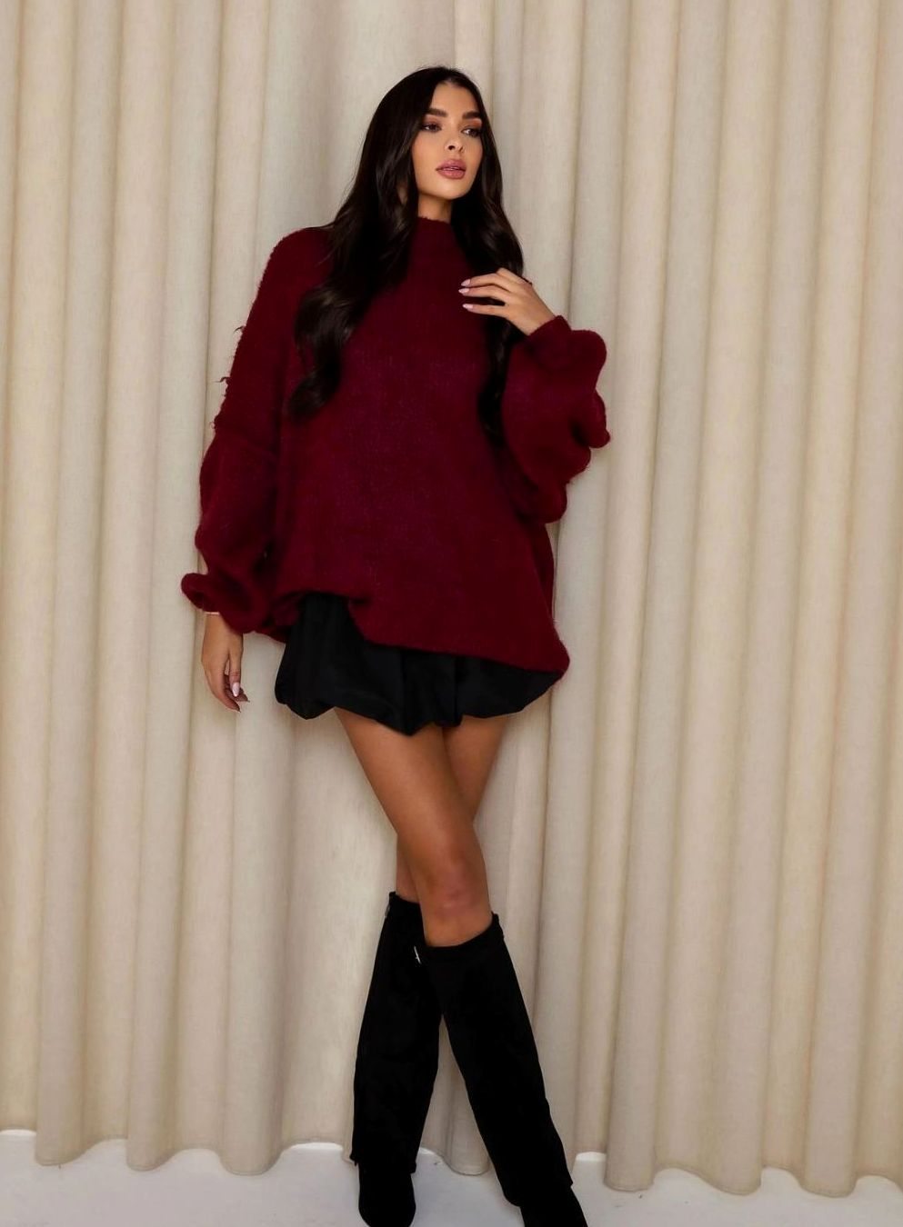 Women's Loose Knit Sweater Oversized Mock-Neck Pullover