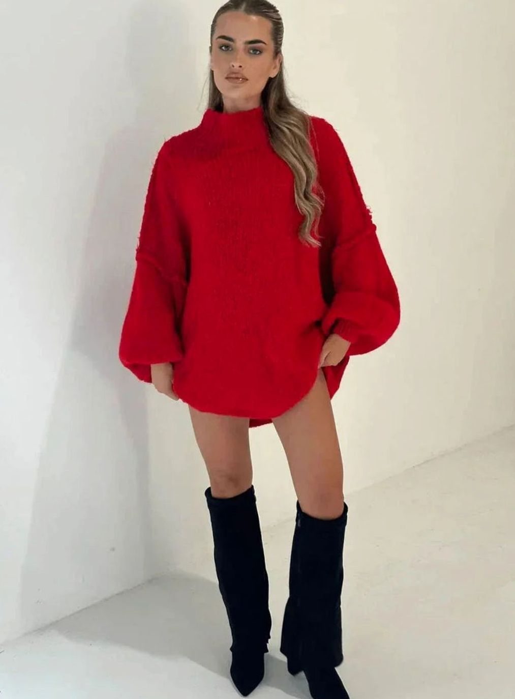 Women's Loose Knit Sweater Oversized Mock-Neck Pullover