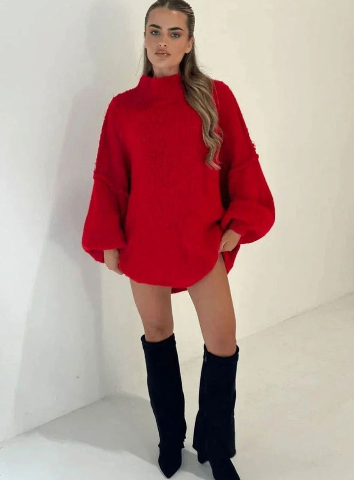 Women's Loose Knit Sweater Oversized Mock-Neck Pullover