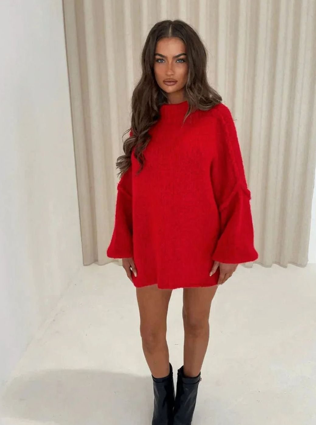 Women's Loose Knit Sweater Oversized Mock-Neck Pullover