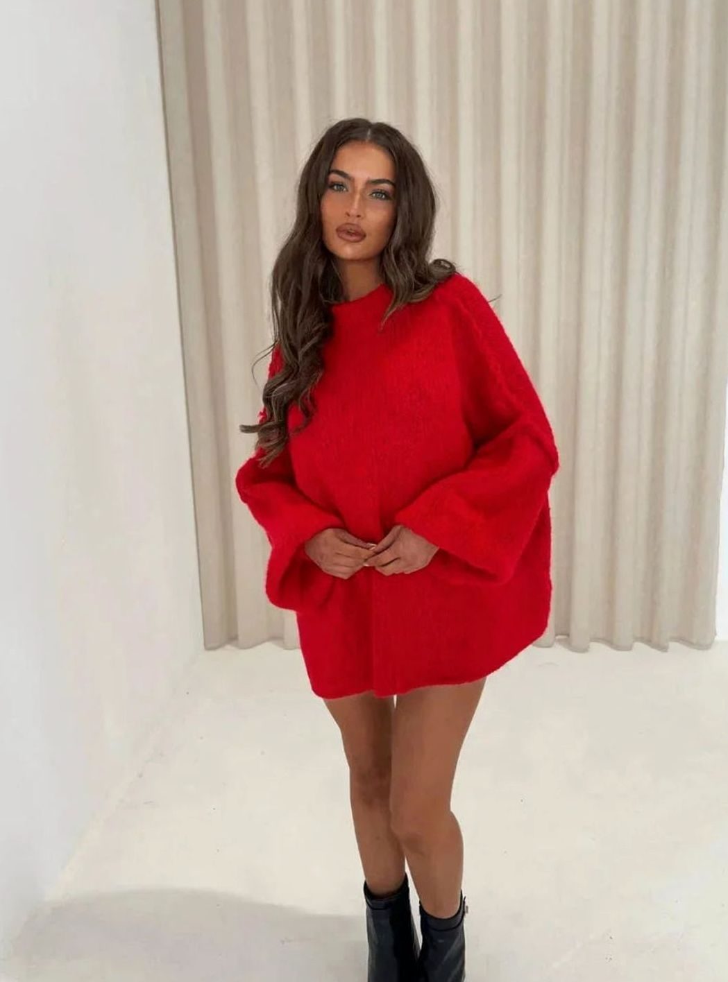 Women's Loose Knit Sweater Oversized Mock-Neck Pullover