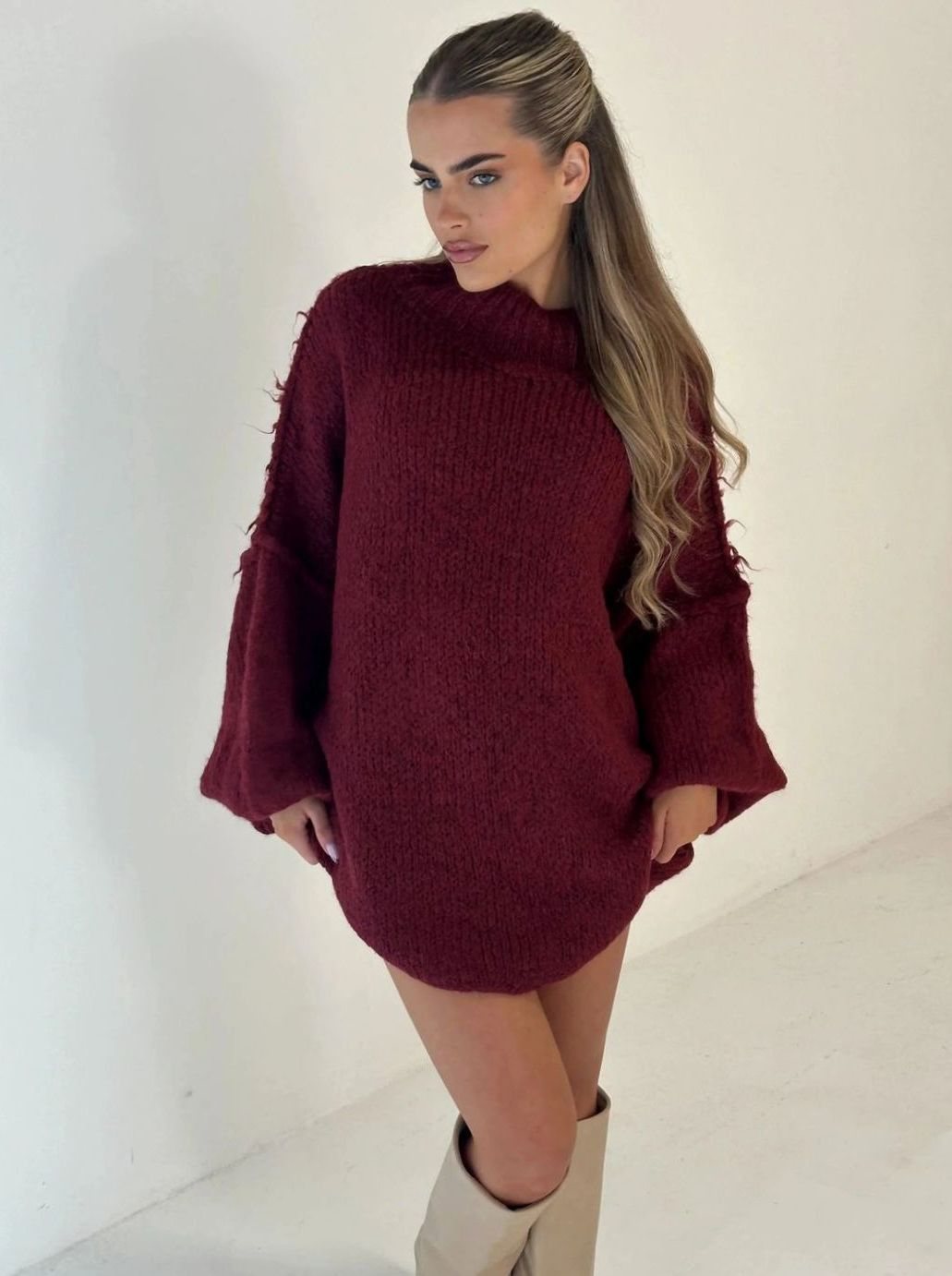 Women's Loose Knit Sweater Oversized Mock-Neck Pullover