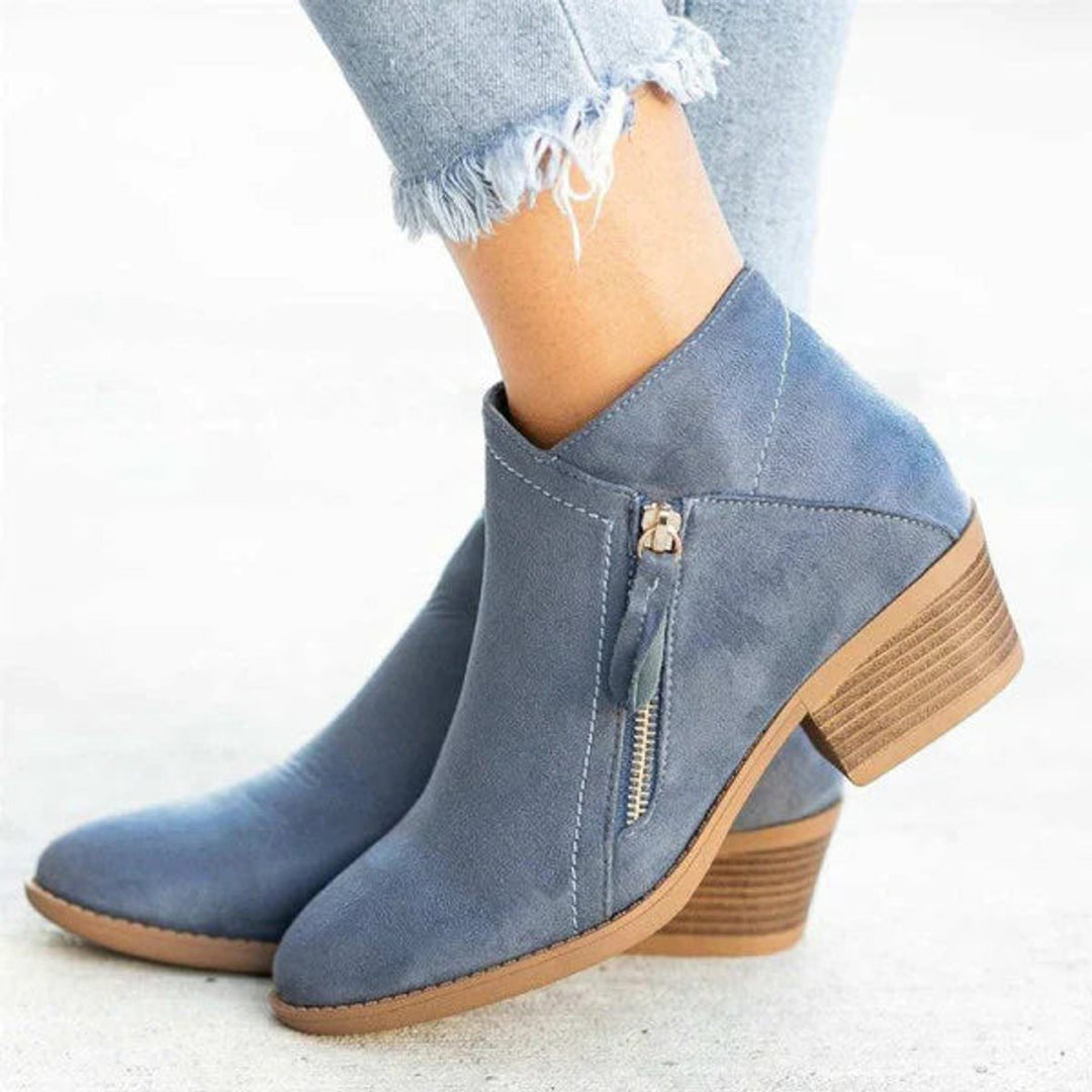 Women's Low-Heel Suede Side-Zip Ankle Boots - Blue