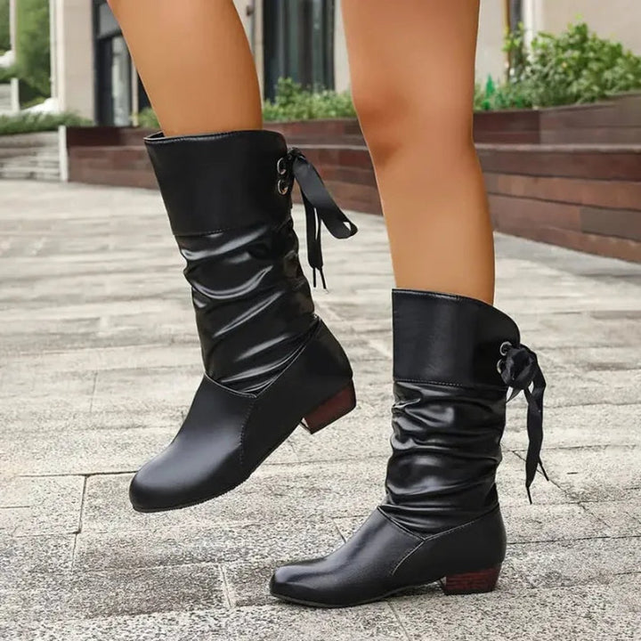 Women's Mid-Calf Lace-Up Block Heel Ankle Boots