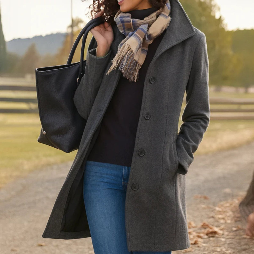 Women's Mid-Length Button-Front Wool-Blend Coat - Grey