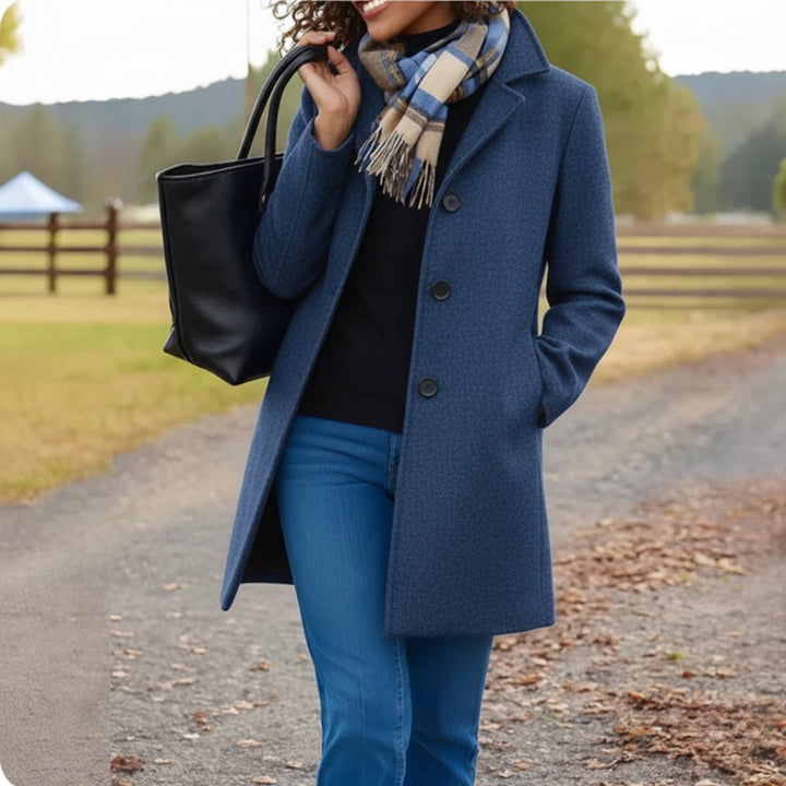 Women's Mid-Length Button-Front Wool-Blend Coat - Blue