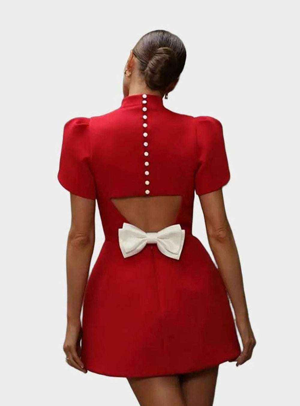 Women's Mock-Neck Puff-Sleeve Slim-Fit Party Mini Dress
