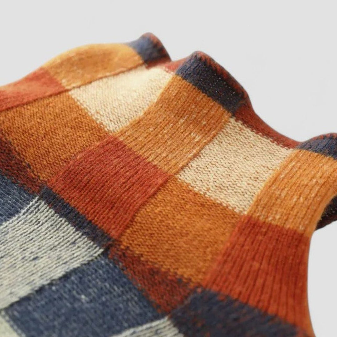 Women's Multicolour Checked Mock-Neck Pullover Sweater