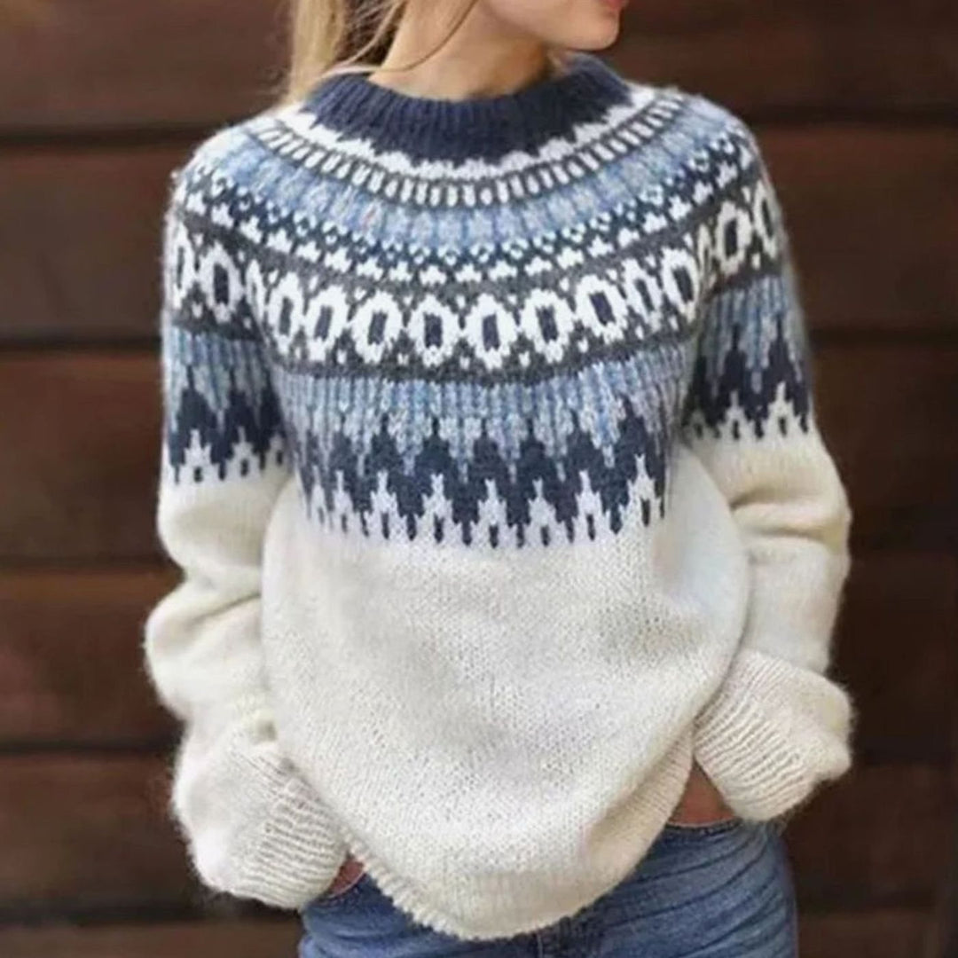 Women's Nordic Fair Isle Knit Cosy Womens Jumper Pullover Sweater - White