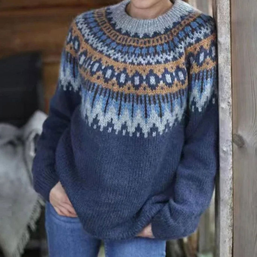 Women's Nordic Fair Isle Knit Cosy Womens Jumper Pullover Sweater - Dark Blue