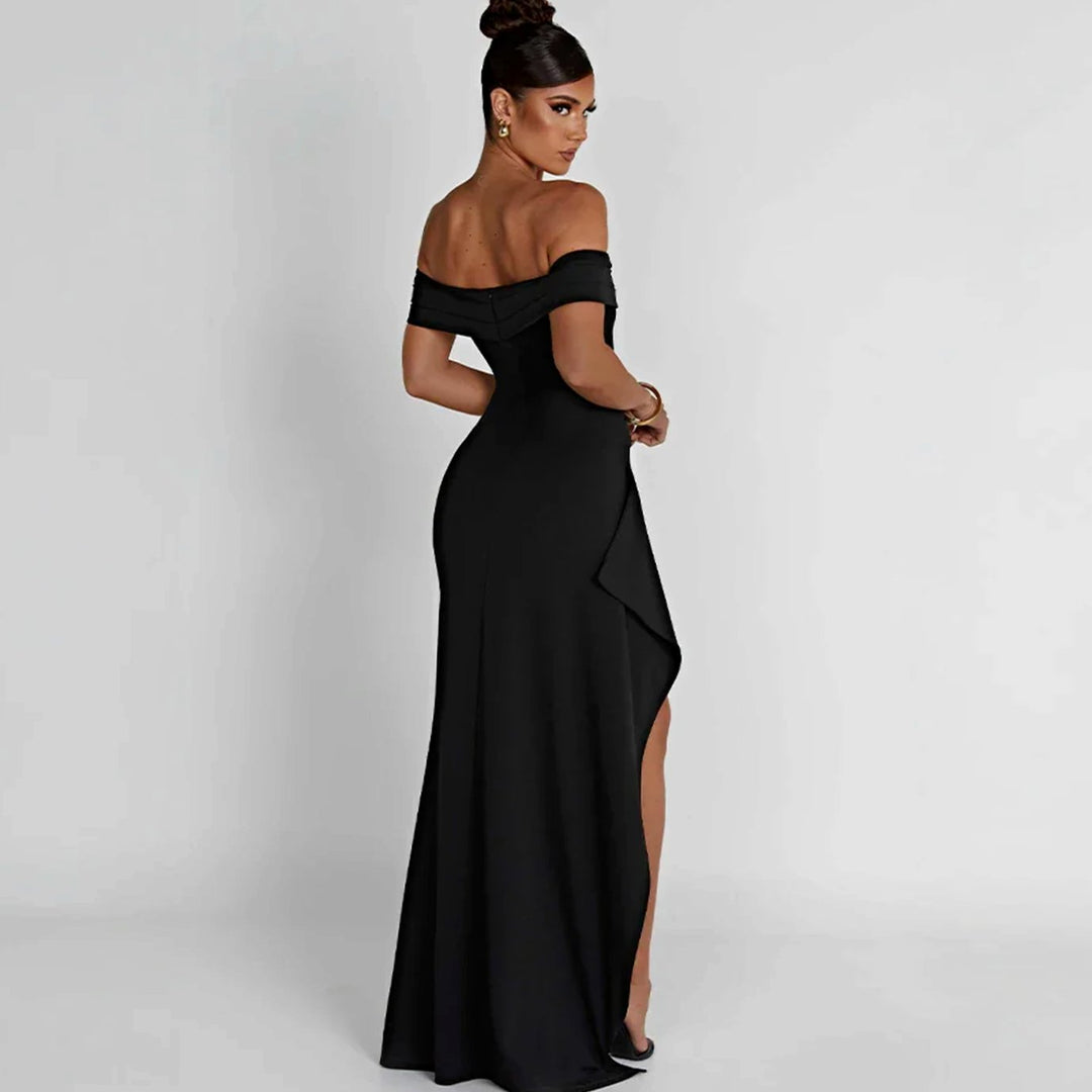 Women's Off-Shoulder Ruched High-Slit Maxi Dress