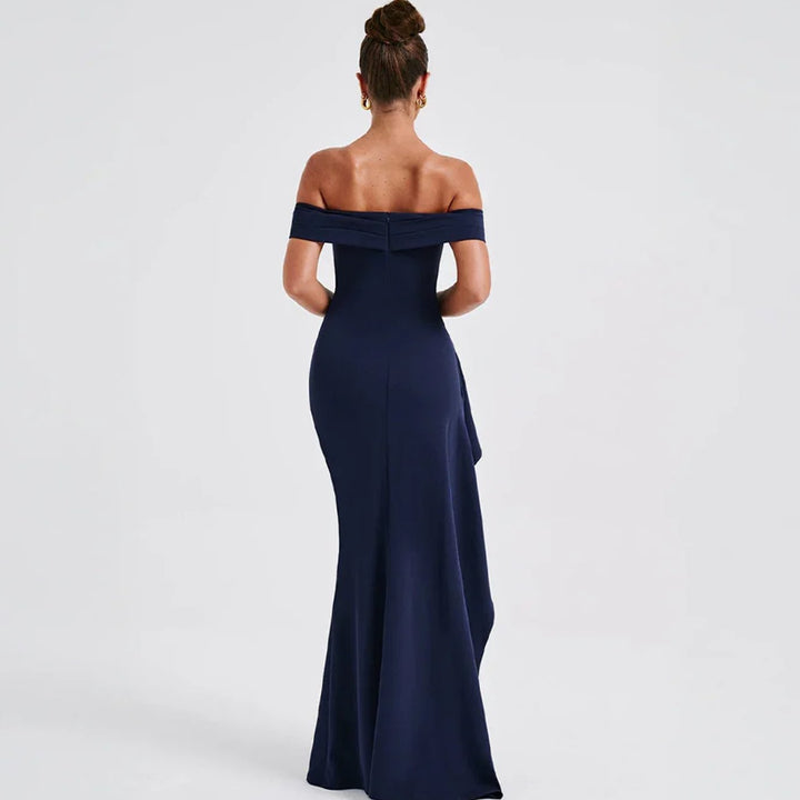 Women's Off-Shoulder Ruched High-Slit Maxi Dress