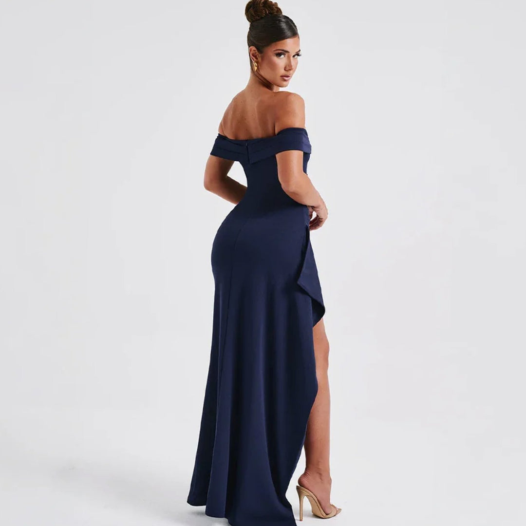 Women's Off-Shoulder Ruched High-Slit Maxi Dress